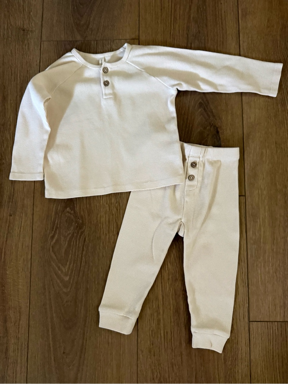 Quincy Mae Cream Waffle Knit Henley Set